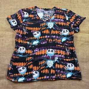 Nightmare Before Christmas Jack Skellington Woman's Nurse Scrub Shirt Medium